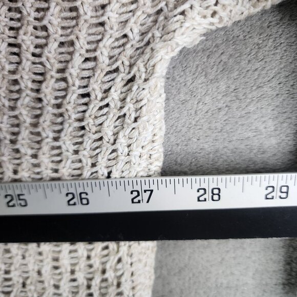 Womens Beige Express Open Knit Sweater 3/4 Sleeve Round Neck Size M/L - Picture 9 of 12